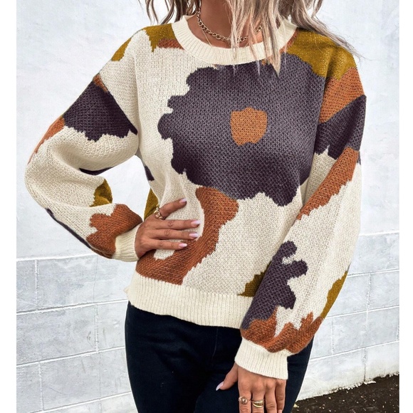 Cozy Floral Print Oversized Sweater Top - Picture 4 of 7